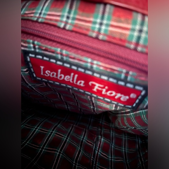 Isabella Fiore Leather Handbag Red Teal Studded Buckle with Magnetic Closure - Picture 11 of 11